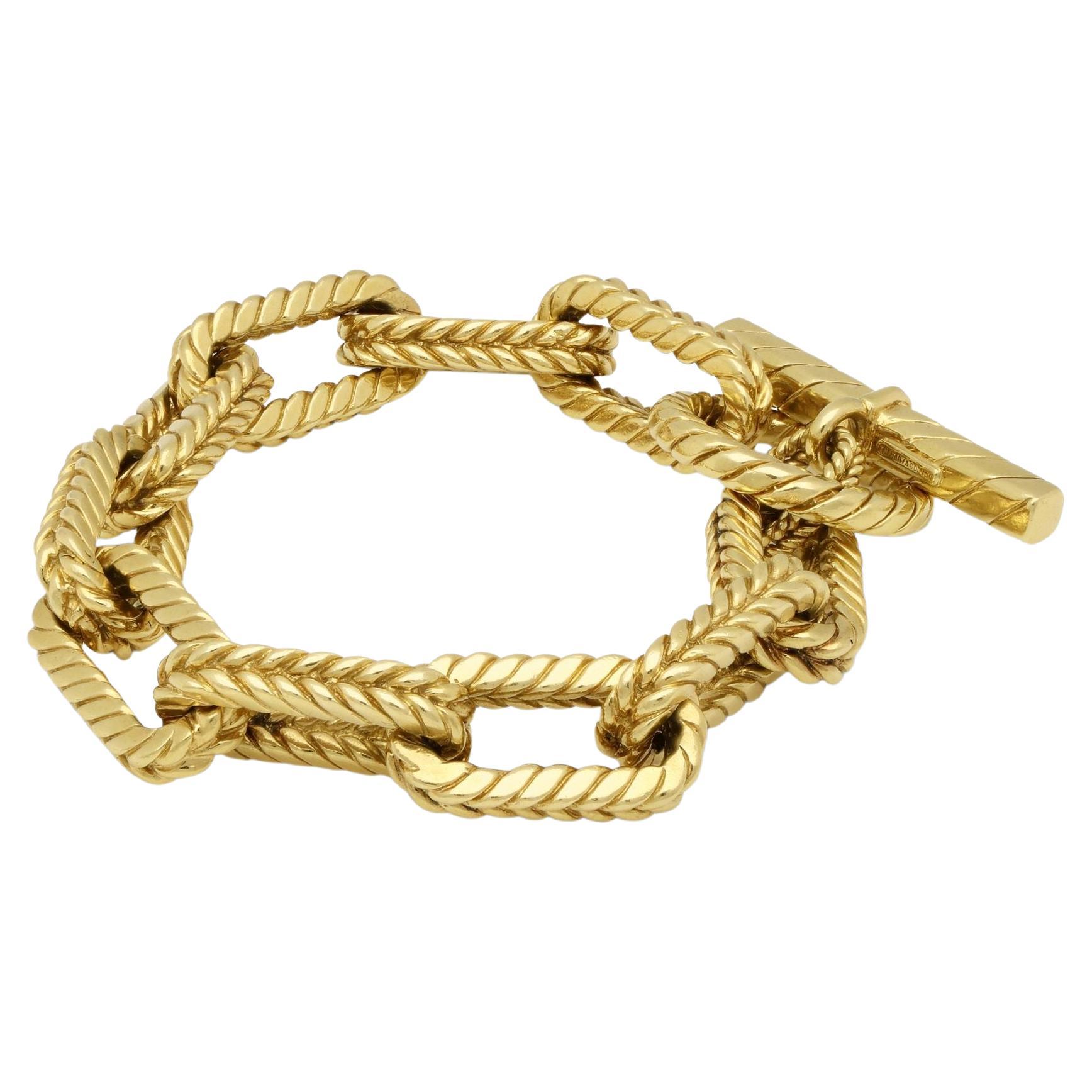 Tiffany Vintage 18ct Gold Chain Link Bracelet With Rope-Like Texture Circa 1980s For Sale