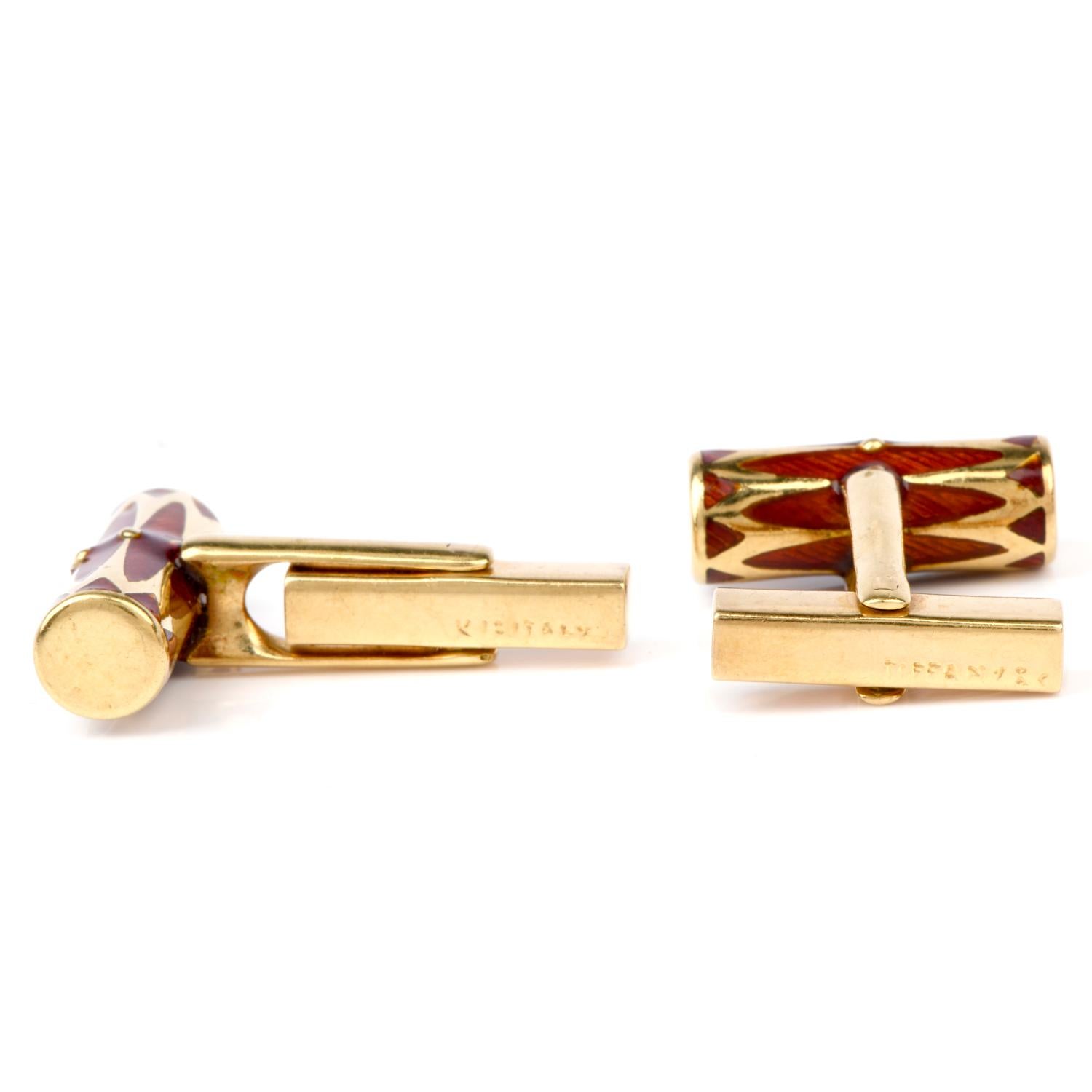 Tiffany & Co. Vintage 1970s 18 Karat Gold Enameled Cufflinks 1