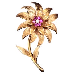 Tiffany Vintage Brooch with Ruby and Diamond in 18K Yellow Gold