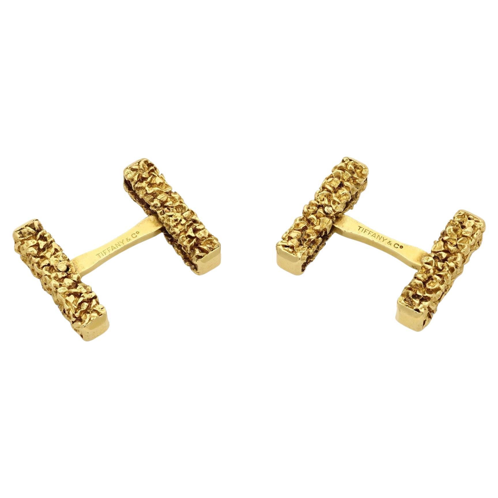 Tiffany Vintage Carved 18ct Yellow Gold Baton Cufflinks circa 1960