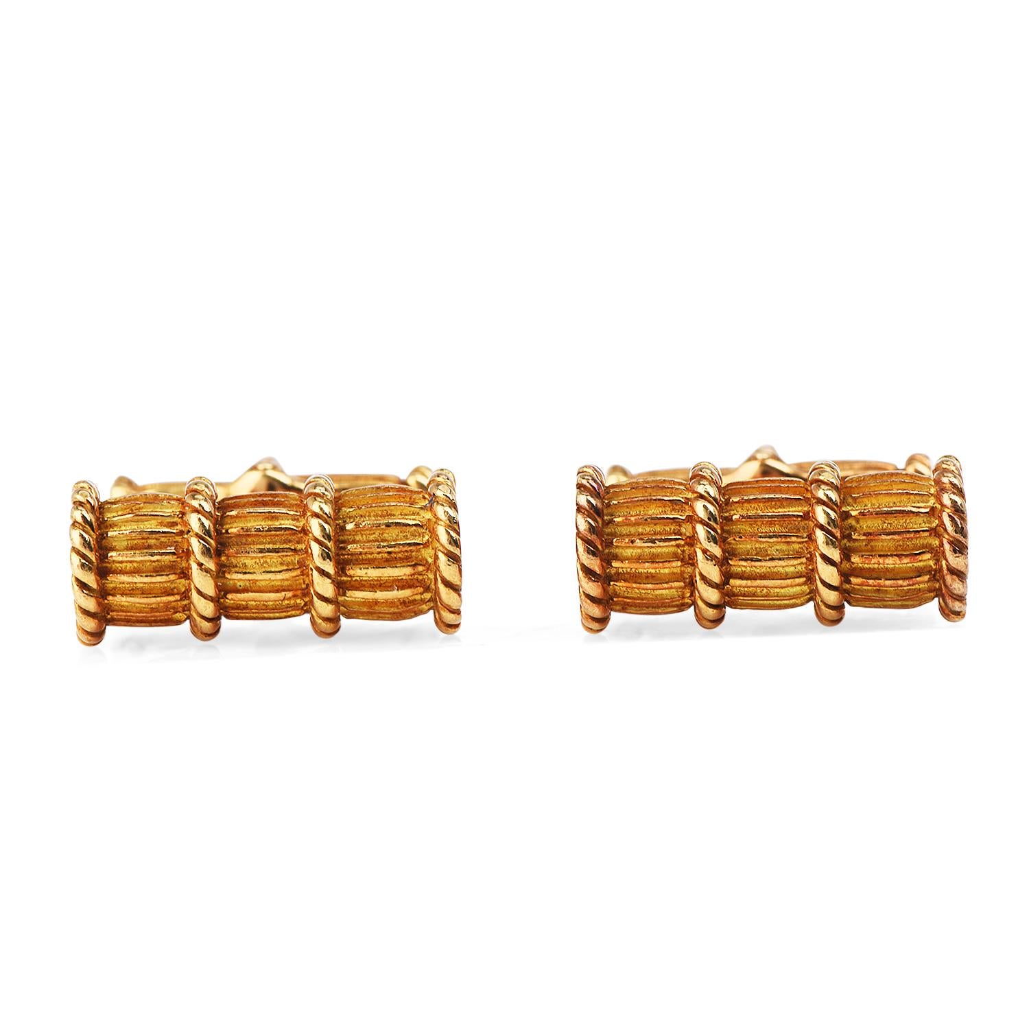 Tiffany & Co. Vintage Diamond 18K Gold Men Cylinder Rope Italian Cufflinks 1