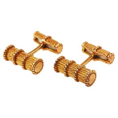 Tiffany & Co. Vintage Diamond 18K Gold Men Cylinder Rope Italian Cufflinks