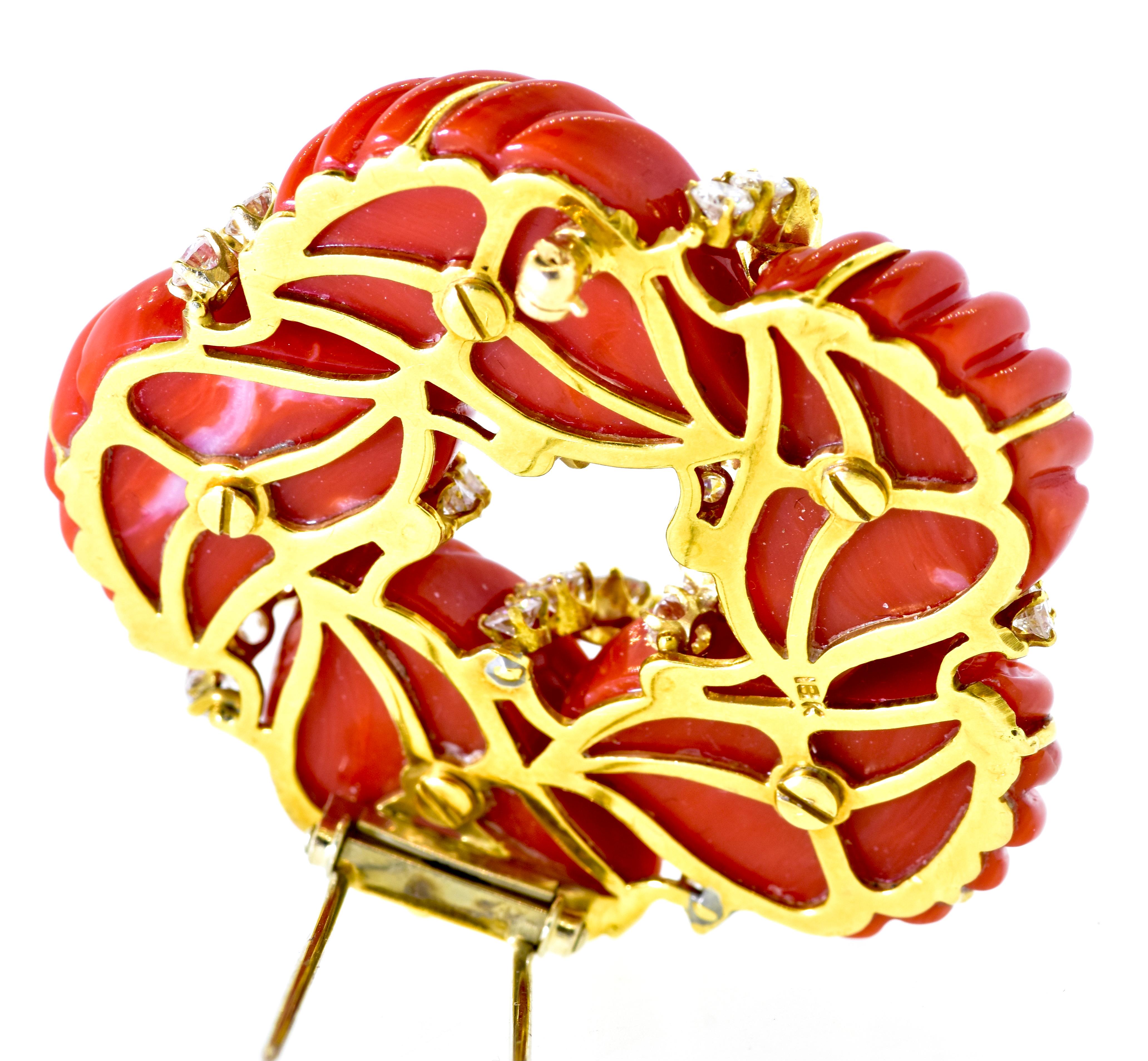 Tiffany & Co. Vintage Diamond and Oxblood Natural Coral Brooch, c. 1965 1