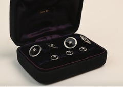 Tiffany Vintage Diamond Cufflinks and Studs. Round Brilliant Diamonds Onyx Halo