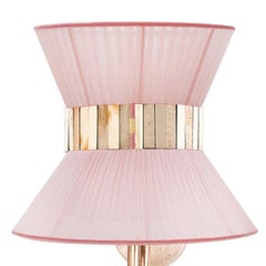Modern Contemporary “Tiffany” Pink Silk Wall Sconce, Antique Brass, Silver Glass