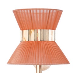 Tiffany Wandhalterung 23 Koral Seide, Messing antikisiert, versilbertes Glas