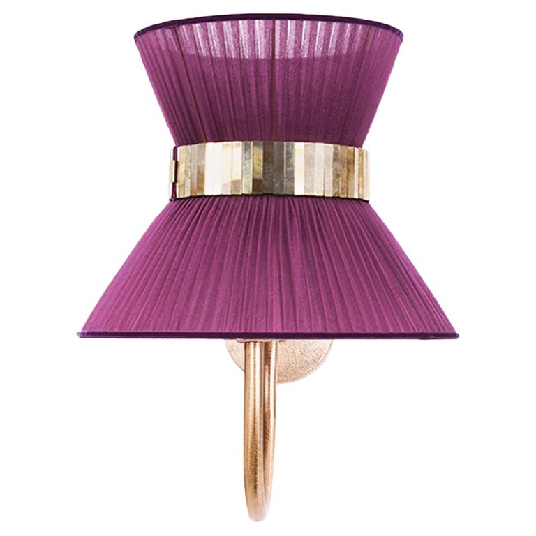 “Tiffany” Wall Bracket 23 Purple Silk, Antiqued Brass, Silvered Glass For Sale