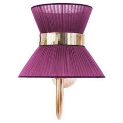 Vintage “Tiffany” Wall Bracket 23 Purple Silk, Antiqued Brass, Silvered Glass