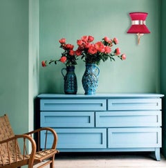 “Tiffany” wall Bracket 23 Red Berry Silk, antiqued Brass , Silvered Glass