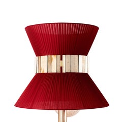 “Tiffany” Wall Bracket 23 Red-Heart Silk, Antiqued Brass, Silvered Glass