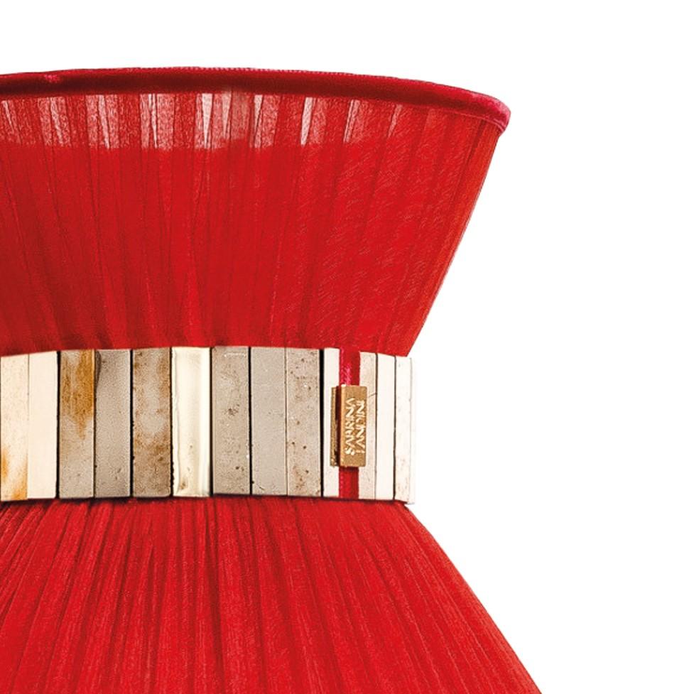 Tiffany Wandhalterung 30 Rost  Rote Seide, antikes Messing, versilbertes Glas (Moderne) im Angebot