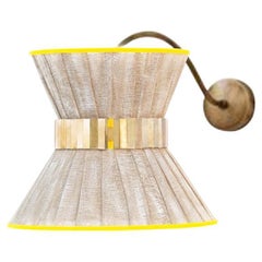 “Tiffany” Wall Bracket 30 Beige Gauze, Antiqued Brass, Silvered Glass