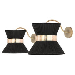 “Tiffany” Wall Bracket 30 Black Silk, Antiqued Brass, Silvered Glass