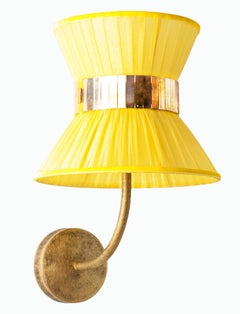 Tiffany wall Bracket 23 Lemon Silk, Antiqued Brass, Silvered Glass