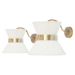 “Tiffany” Wall Bracket 30 Mat-Cream Silk, Antiqued Brass, Silvered Glass