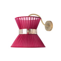 “Tiffany” Wall Bracket 30 Ruby Silk, Antiqued Brass, Silvered Glass