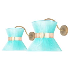 “Tiffany” Wall Bracket 30 Turqouise Silk, Antiqued Brass, Silvered Glass