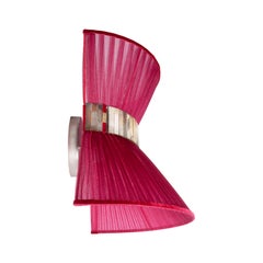 “Tiffany” Wall Lamp Bow Tie 40, Ruby Silk, Antiqued Brass, Silvered Glass
