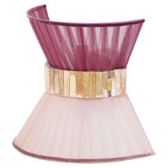 “Tiffany” Wall Lamp Bow Tie 25, Bicolor Rose Silk, Satin Brass, Silvered Glass