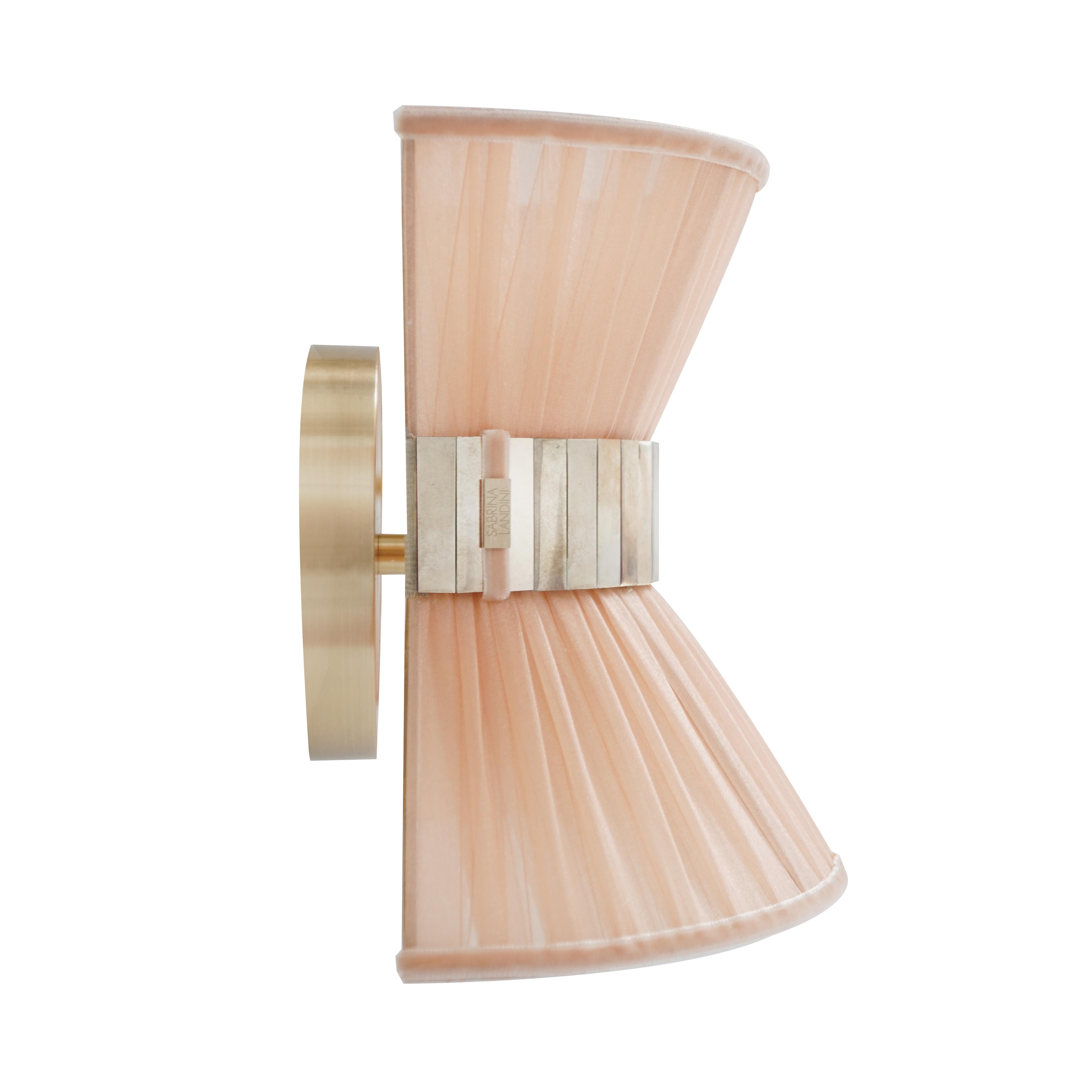 Modern “Tiffany” Wall Lamp Bow Tie 25, Powder Silk, Satin Brass, Silvered Glass For Sale