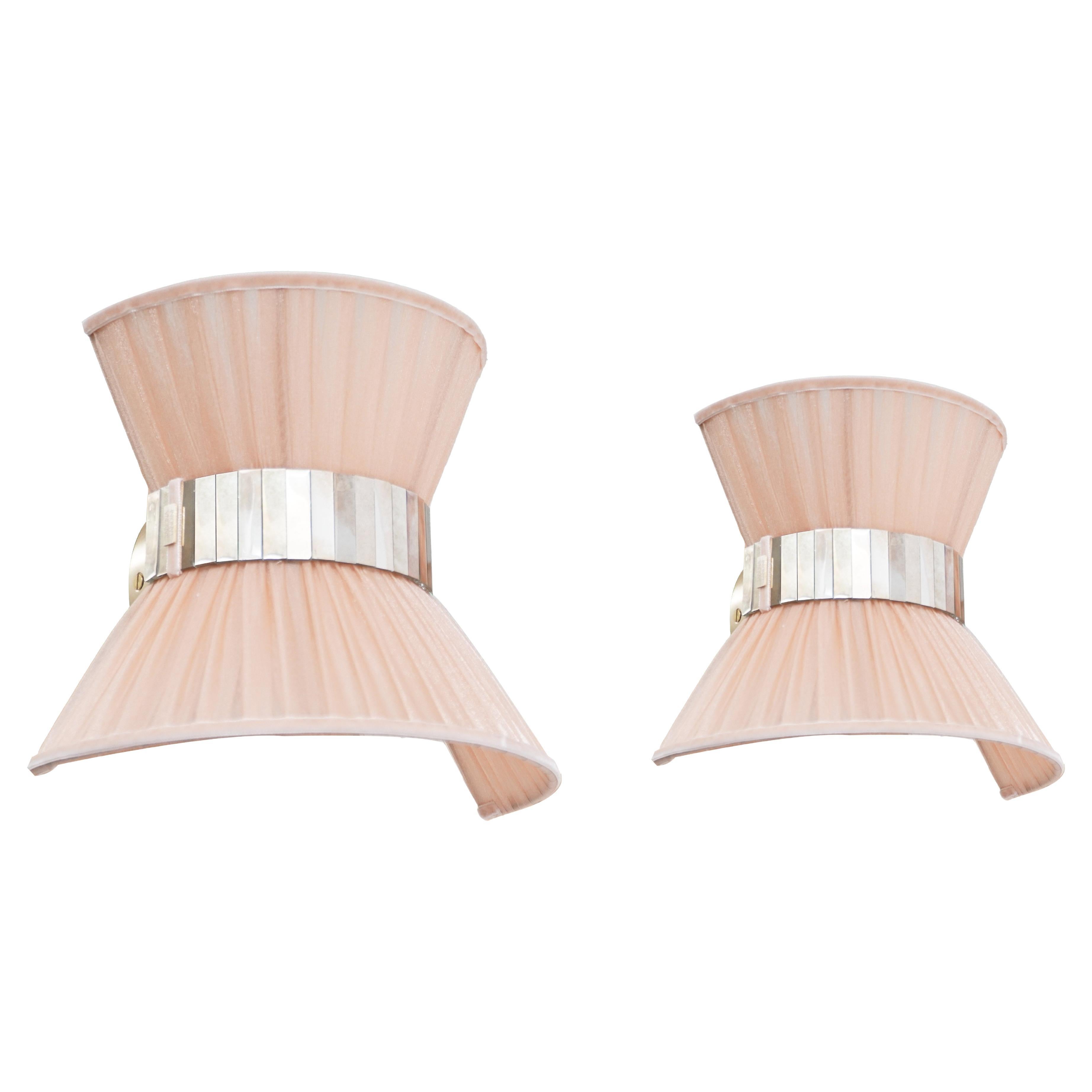 Italian “Tiffany” Wall Lamp Bow Tie 25, Powder Silk, Satin Brass, Silvered Glass For Sale
