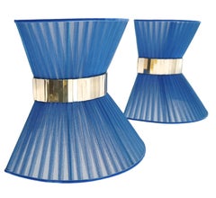 “Tiffany” Wall Lamp Bow Tie 25, Sapphire Silk, Satin Brass, Silvered Glass