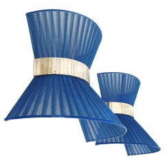 “Tiffany” Wall Lamp Bow Tie 25, Sapphire Silk, Satin Brass, Silvered Glass