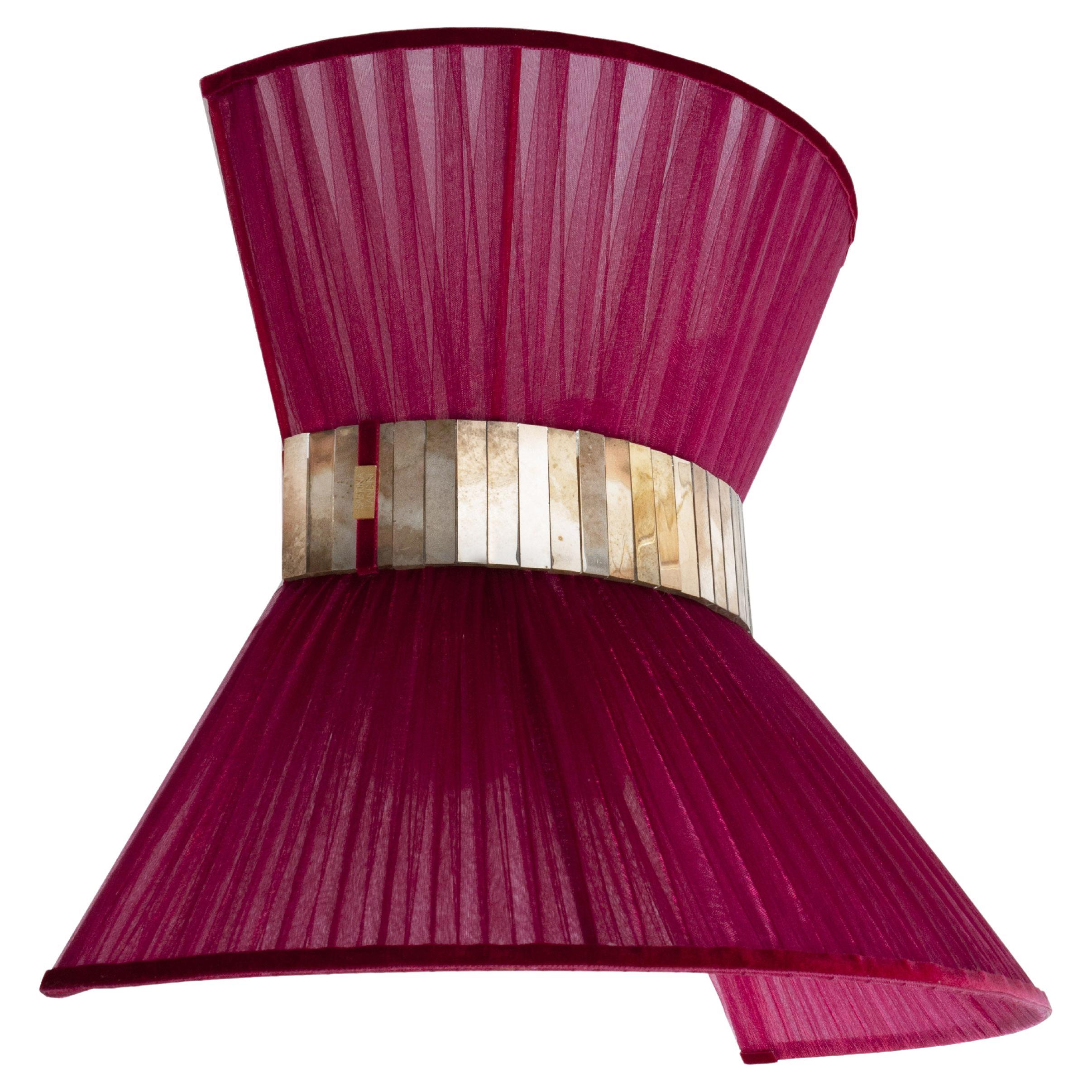 “Tiffany” Wall Lamp Bow Tie 40, Ruby Silk, Antiqued Brass, Silvered Glass
