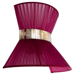 Tiffany - Lampe murale nœud papillon 40, soie rubis, laiton vieilli, verre argenté