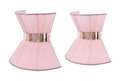 “Tiffany” Wall Lamp Bow Tie 40, Rose Silk, Antiqued Brass, Silvered Glass