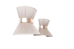 “Tiffany” Wall Lamp Bow Tie 25, Champagne gold Silk, Antiqued Brass, Silv Glass