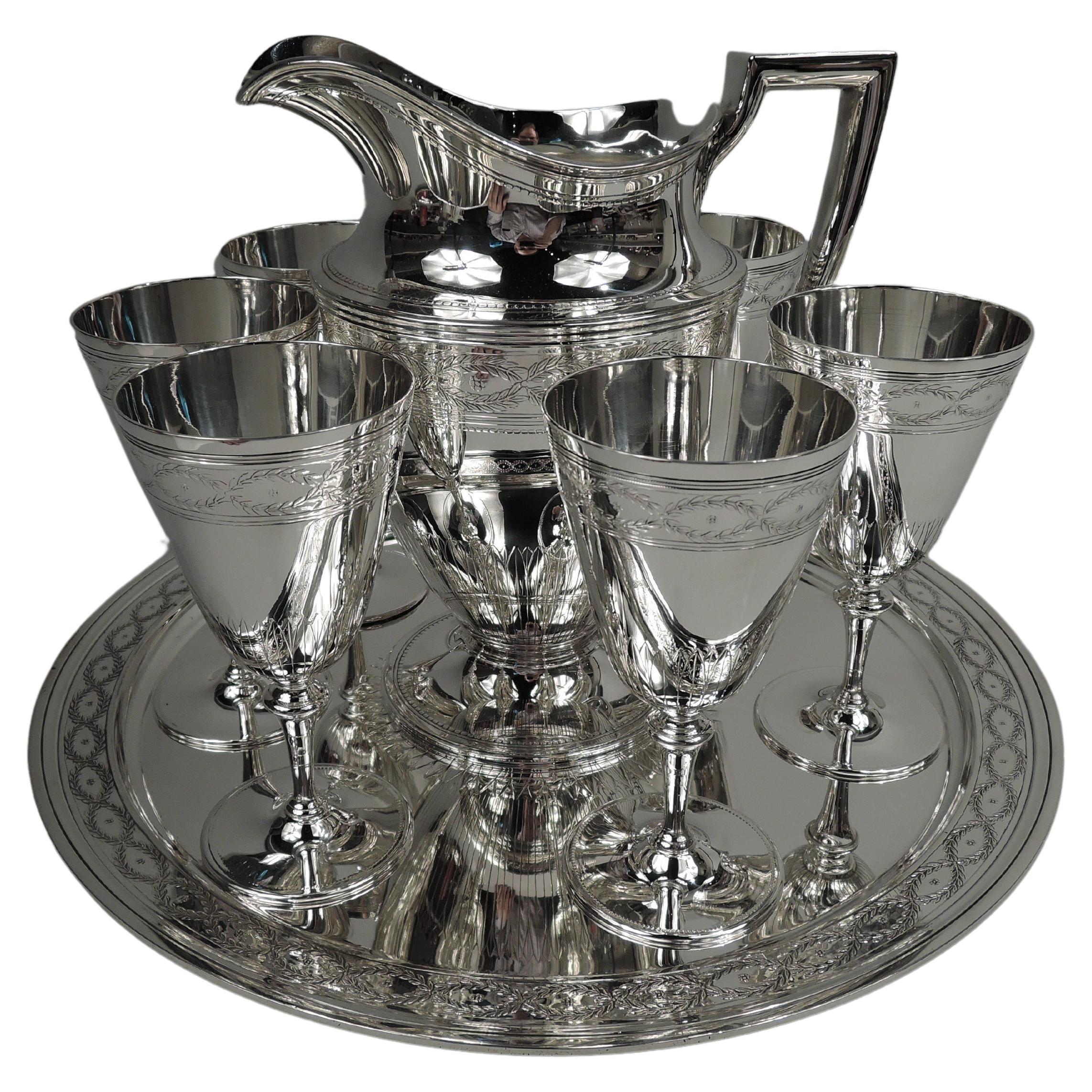 Tiffany Winthrop Drinks Set for 6 with Pitcher & Goblets on Tray For Sale