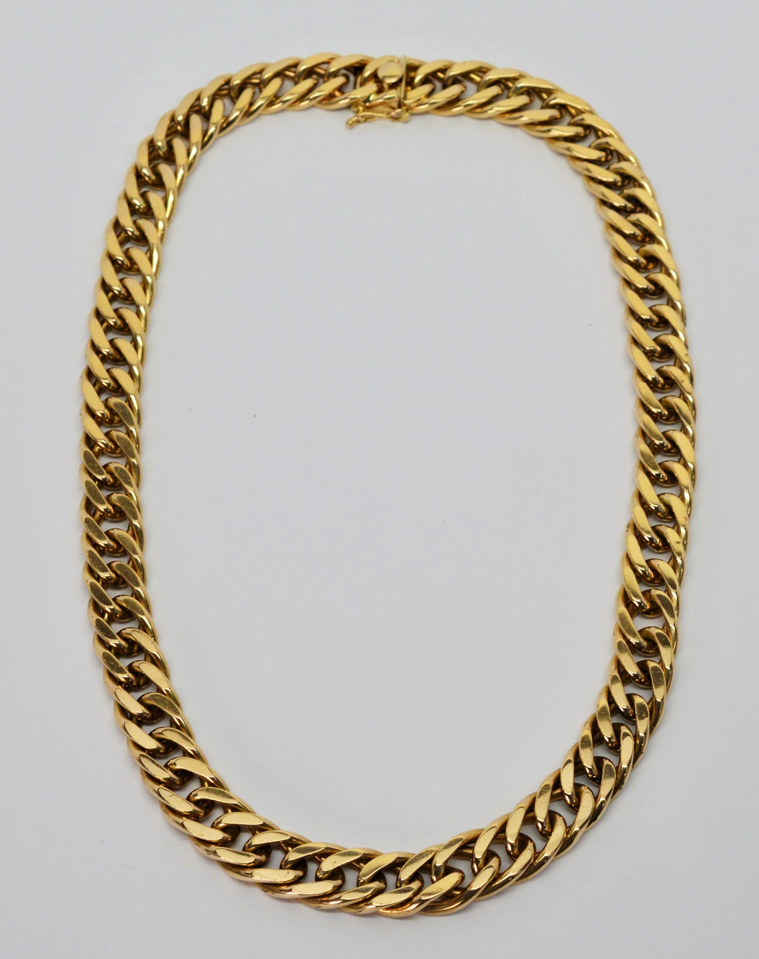By Tiffany & Co., this diamond cut fourteen carat 14k yellow gold curb chain necklace has substantial heft. The quality is palpable in this sixteen inch (16