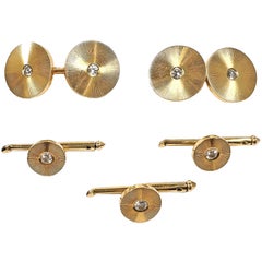 Tiffany Yellow Gold Diamond Cufflinks with Matching Shirt Studs