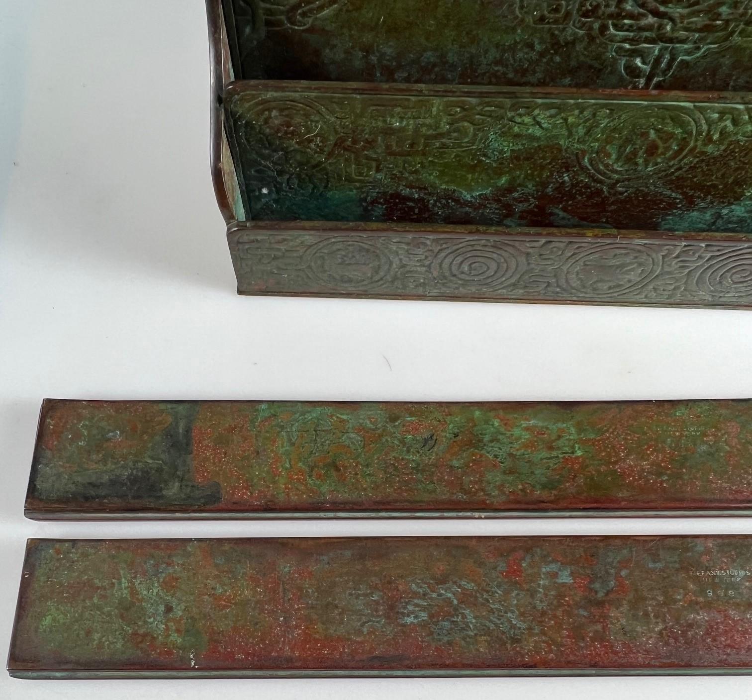 Early 20th Century Tiffany Zodiac large Letter box holder and large blotter ends Arts and Crafts For Sale