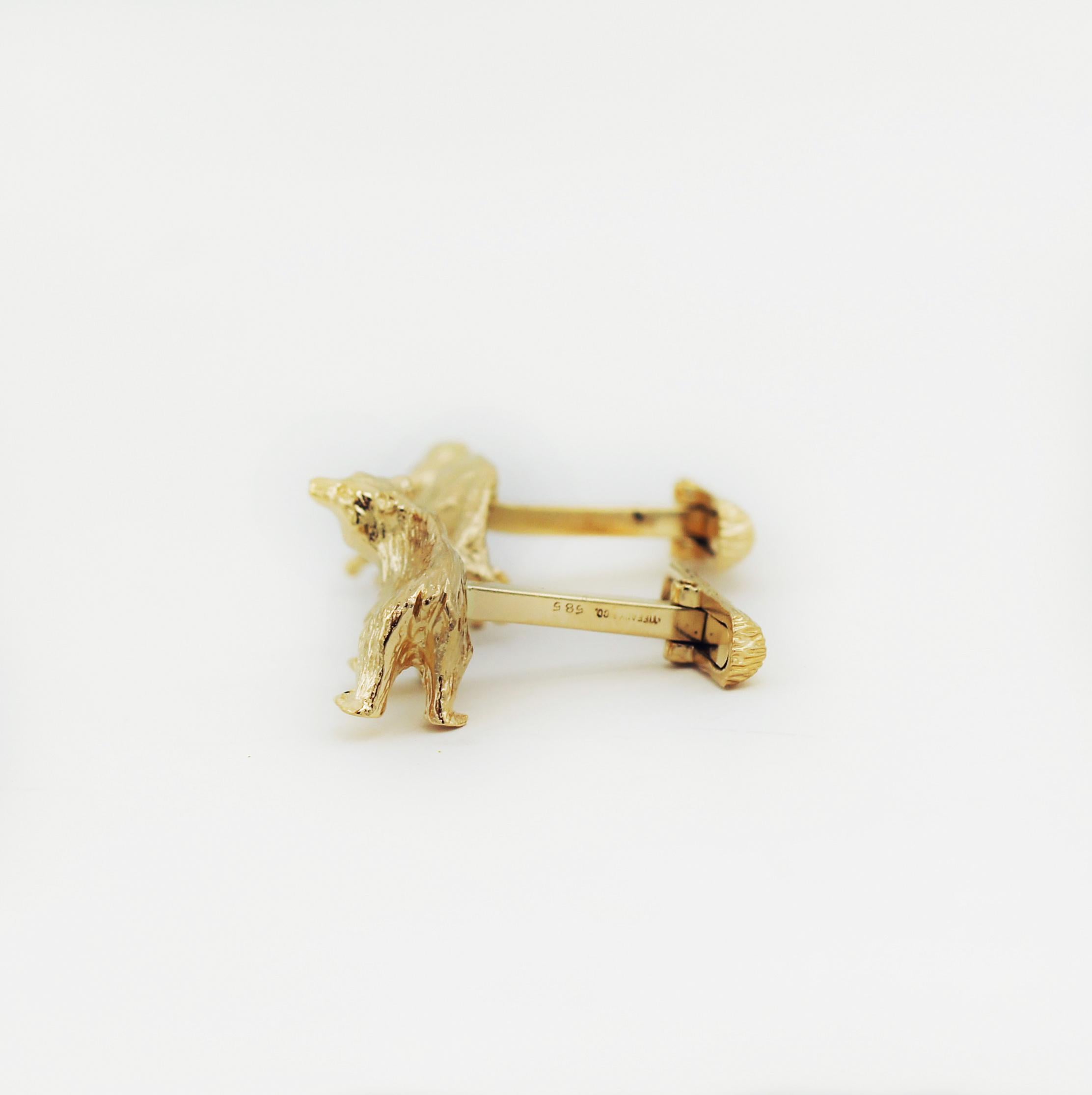 Gemelos de oso y toro Tiffany&Co. amarillo de 14k VIntage oldern en Bueno estado para la venta en San Fernando, CA
