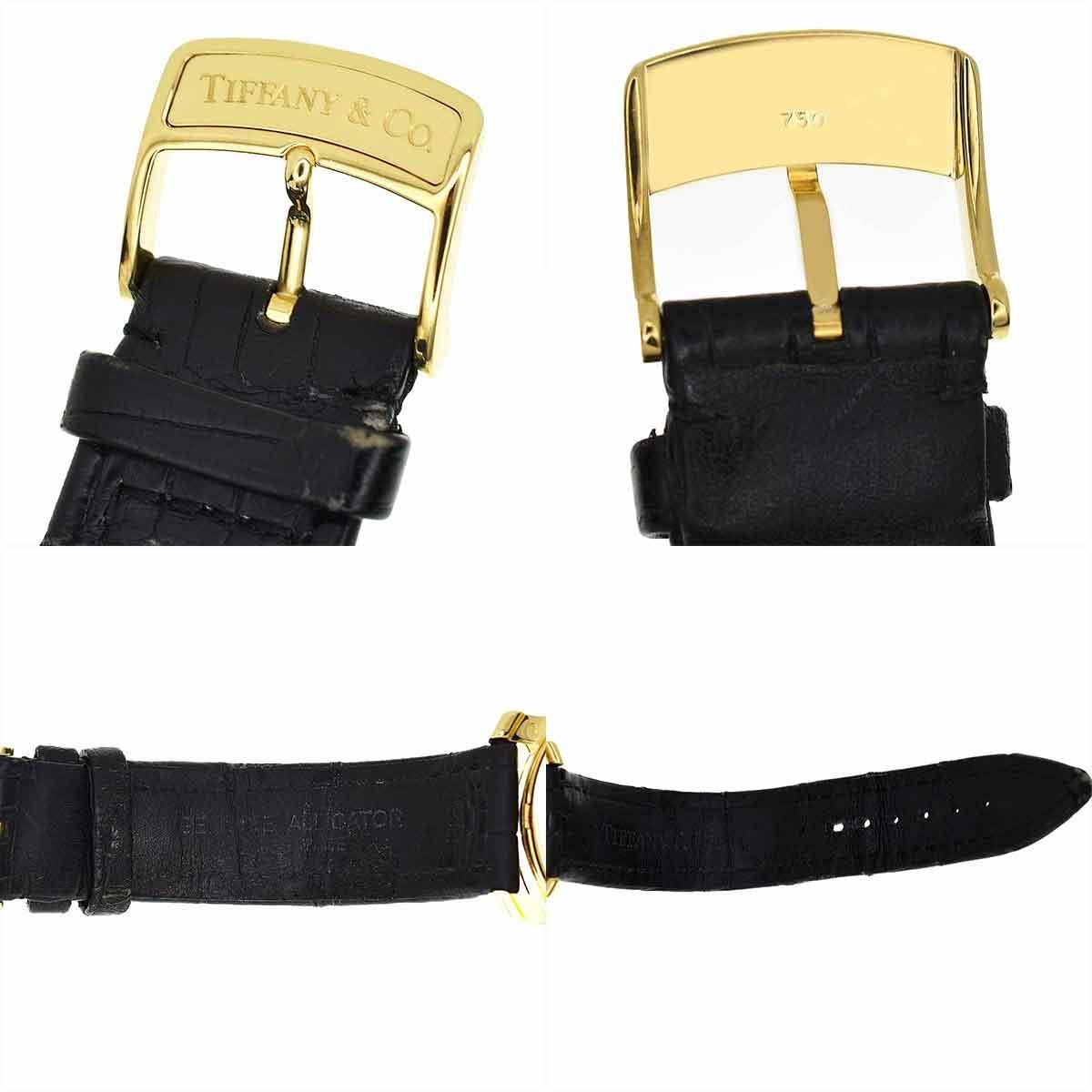 Tiffany & Co. 18 Karat Yellow Gold Black Leather Strap Mark Coupe Watch In Good Condition In Tokyo, JP