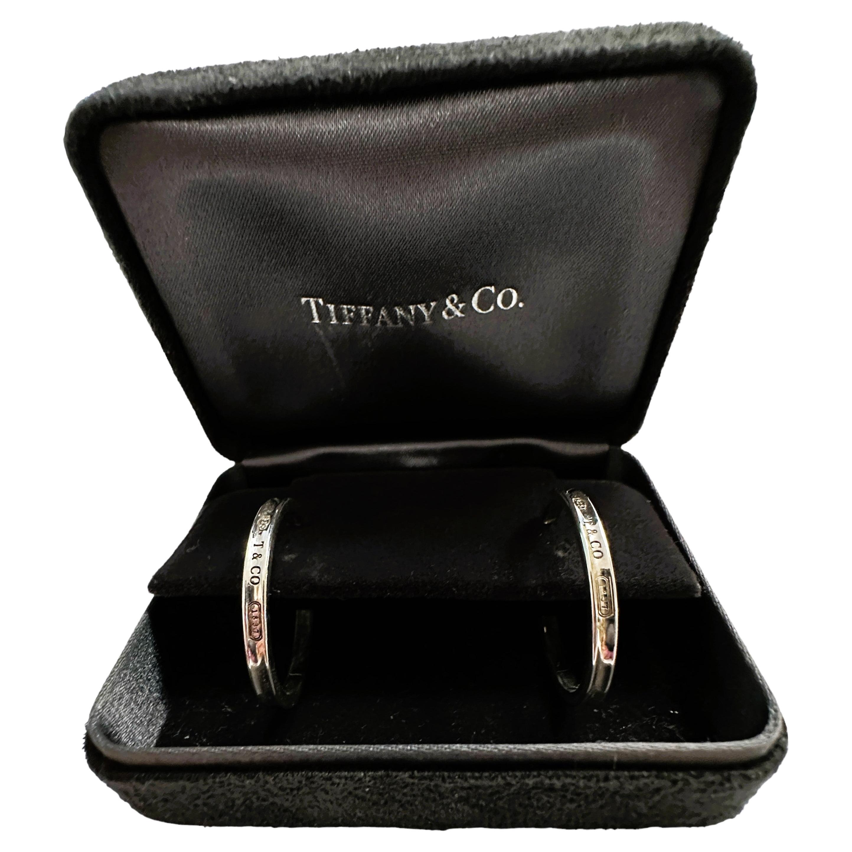 TIFFANY&Co. 1837 Large Narrow Hoop Earrings 925 6.5g Silver