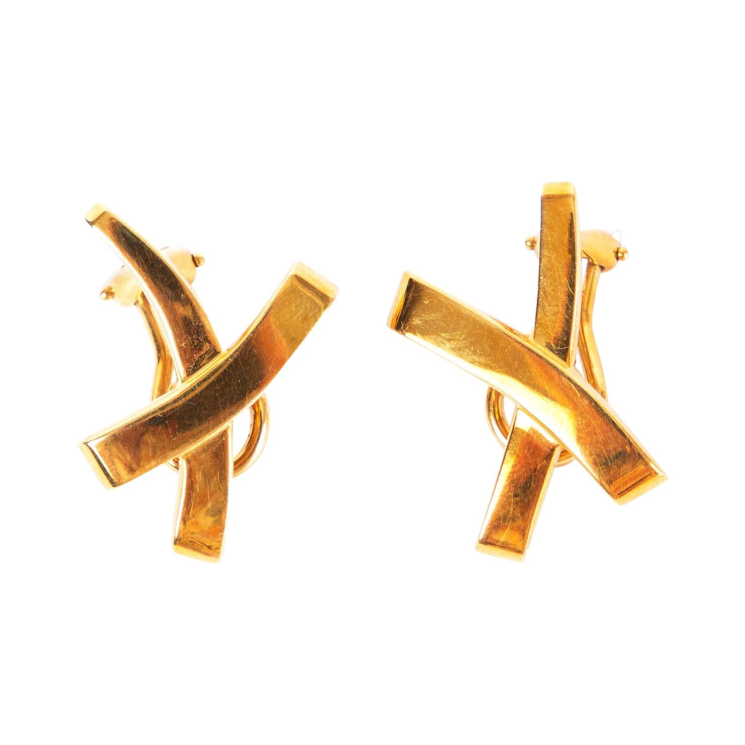 TIFFANY&CO. 18kt gold Graffiti X Clip Earrings For Sale