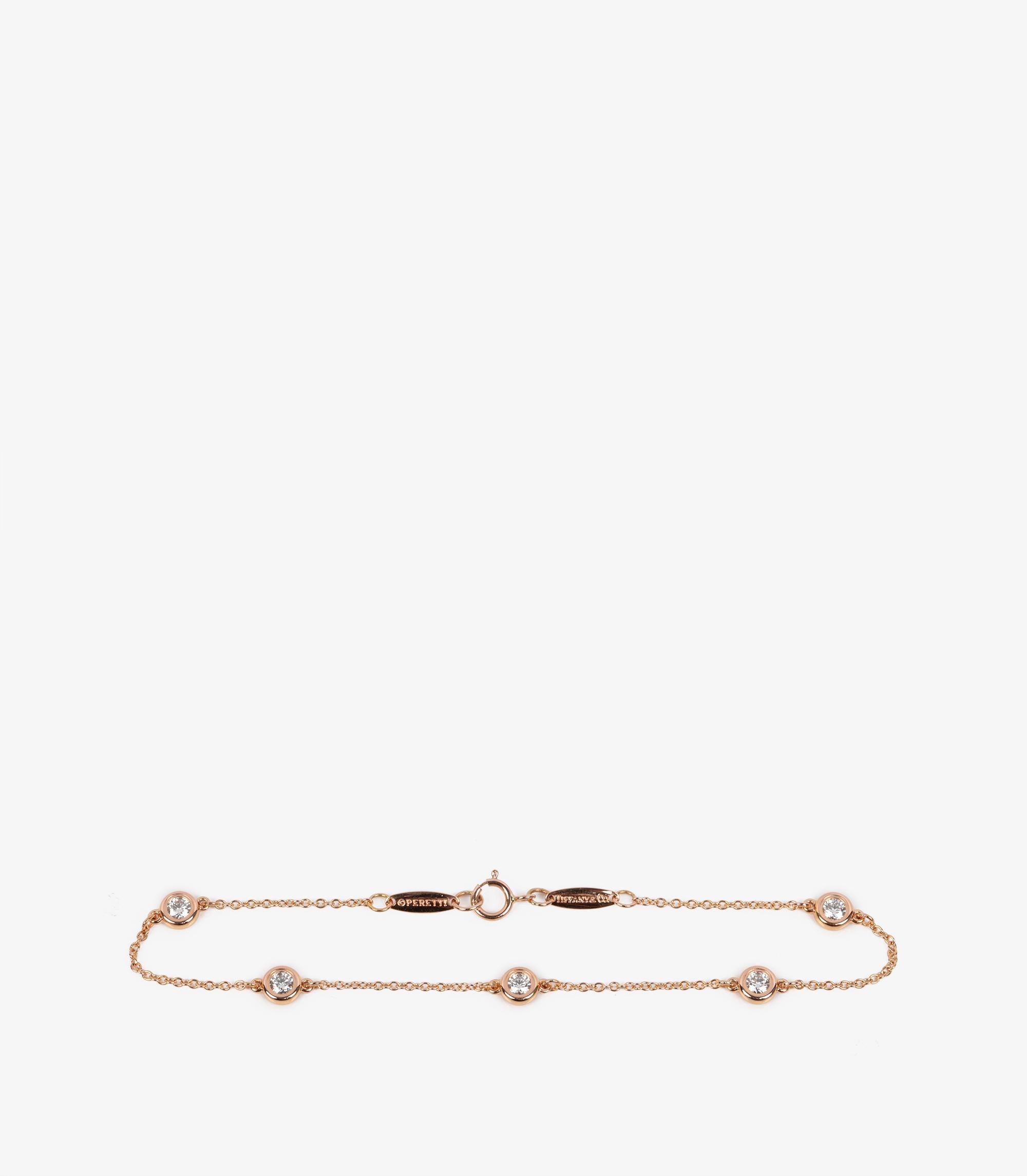 Brilliant Cut Tiffany&Co. 5 Diamond 18ct Rose Gold Elsa Peretti Diamonds by the Yard Bracelet For Sale