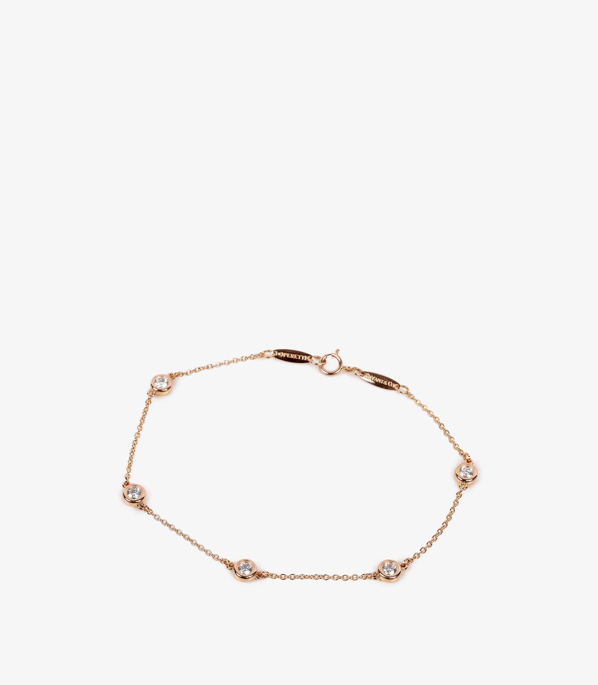 Tiffany&Co. 5 Diamond 18ct Rose Gold Elsa Peretti Diamonds by the Yard Bracelet In Excellent Condition For Sale In Bishop's Stortford, Hertfordshire