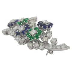 Tiffany&Co. 7 Carats Platinum Sapphire, Emeralds and Diamond Brooch