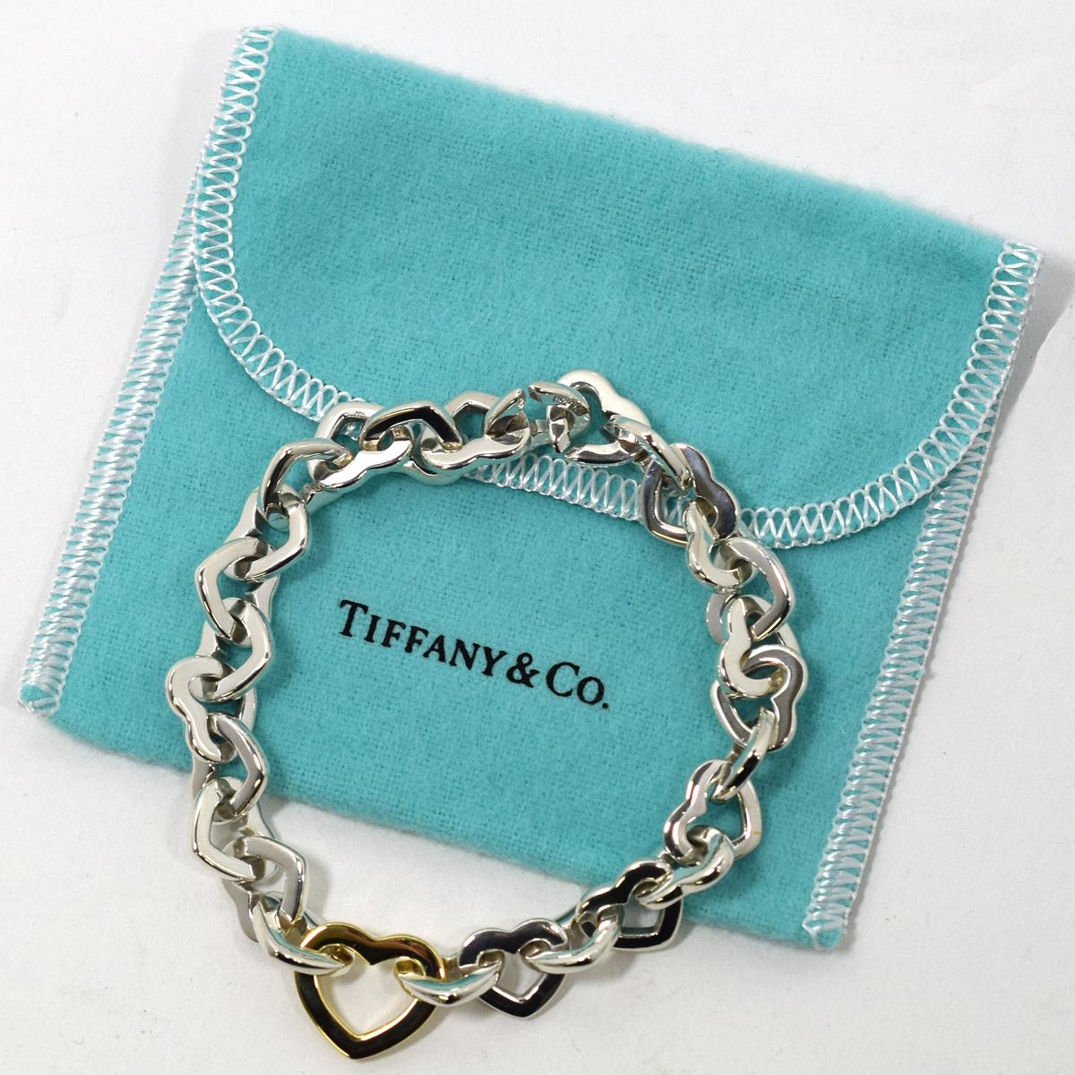 Tiffany & Co. 925 Sterling Silver 18 Karat Yellow Gold Heart Link Bracelet 3