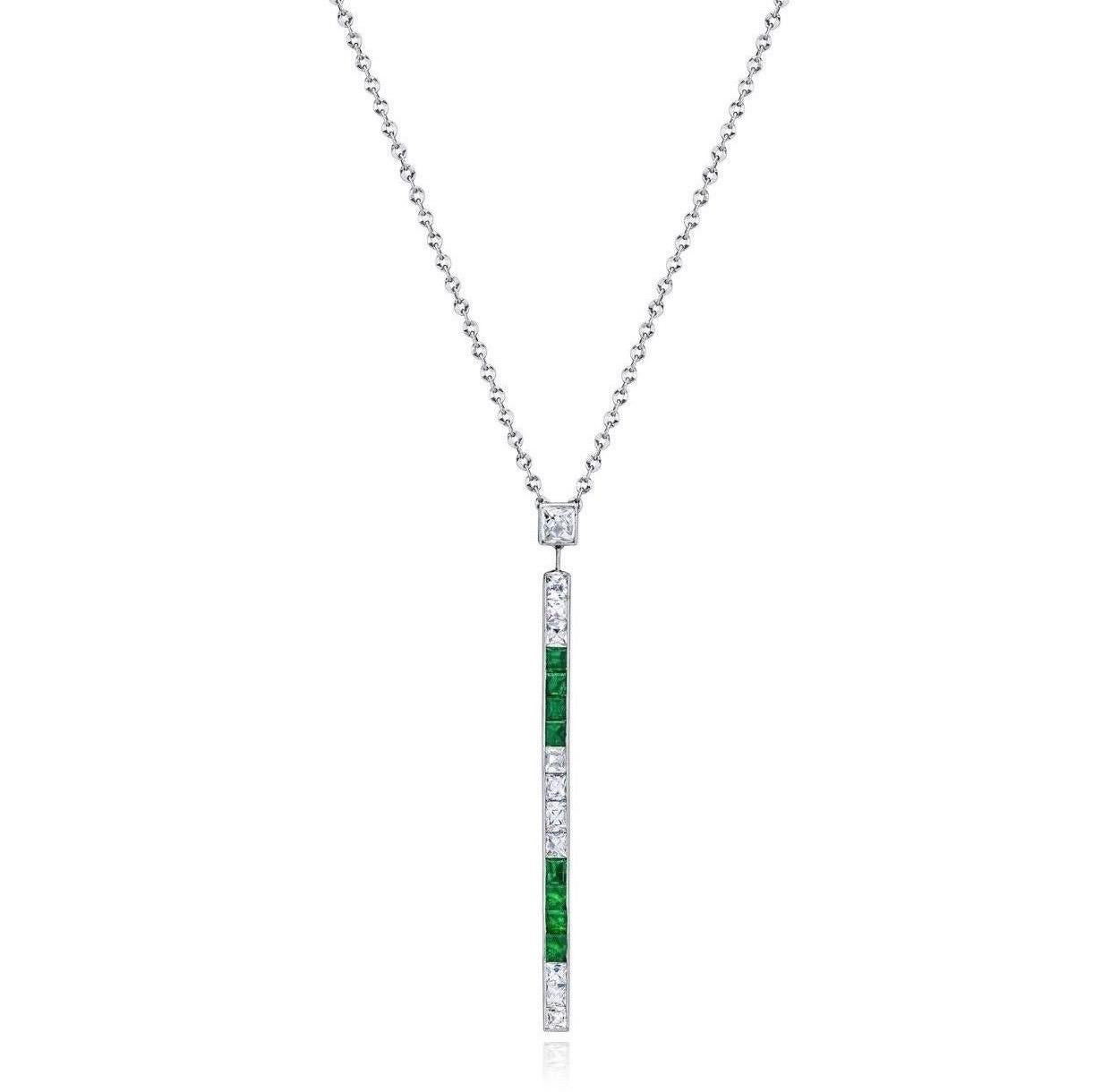 Tiffany and Co. Art Deco Colombian Emerald Diamond Platinum Bar