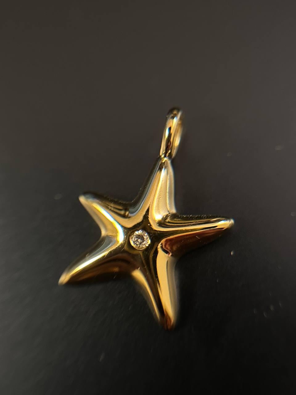 Taille française Tiffany&Co by Elsa Peretti Pendentif étoile en or jaune 18 carats vintage avec diamants en vente