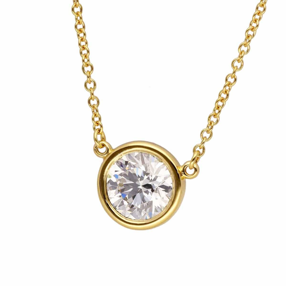 Brand:TIFFANY&Co
Name:Diamond by the Yard Single Diamond Pendant Necklace
Material:1P Diamond (1.03ct H-VVS1-3Ex), 750 K18 YG Yellow Gold
Weight:2.3g（Approx）
neck around 	: 41cm / 16.14in（Approx）
Top size:8.24mm / 0.32in（Approx）
Main stone