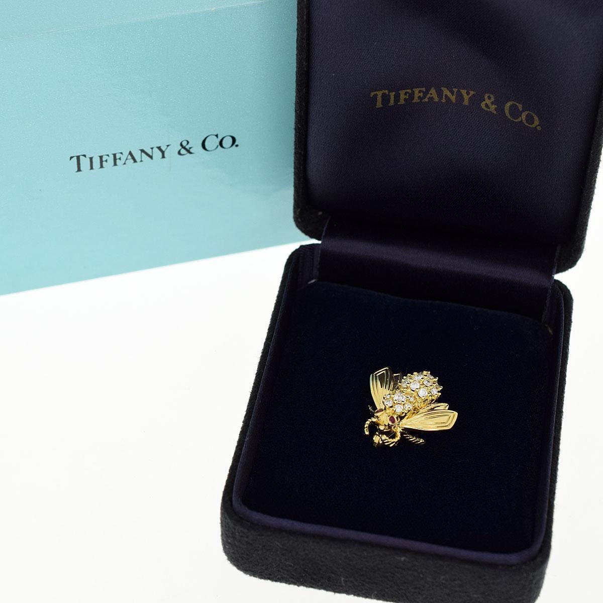 Tiffany & Co. Diamond Ruby 18 Karat Bee Brooch 4
