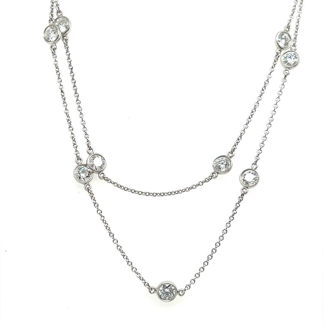 Round Cut Tiffany&Co Elsa Peretti 2.5 Carat Natural Diamonds by the Yard Platinum Necklace For Sale