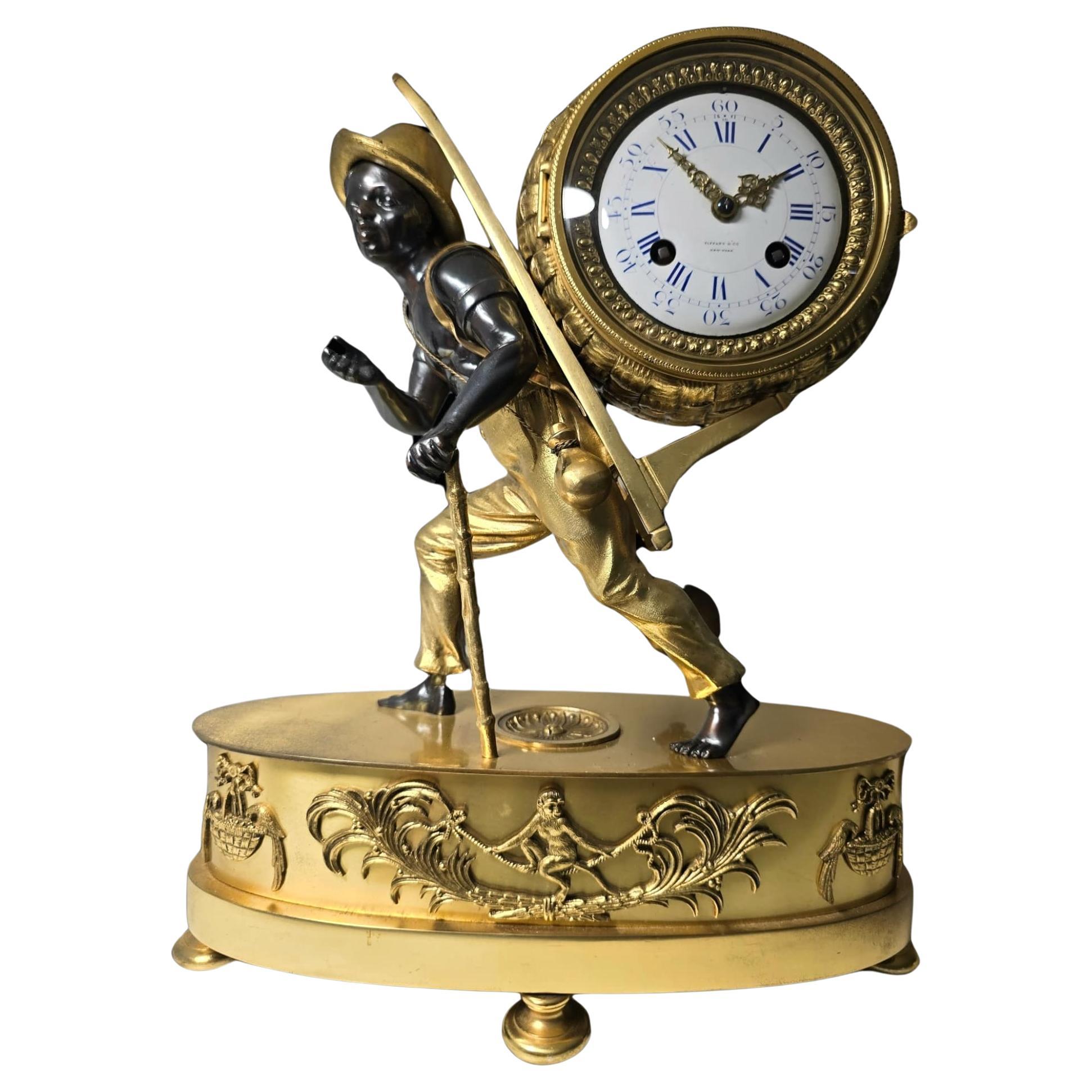 Tiffany&Co Mantel Clock Le Portefaix After Design By Jean-André Reiche en vente
