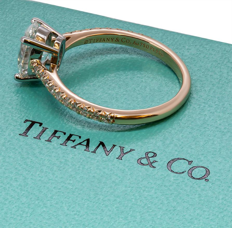 
Tiffany&Co. NOVO Engagement Ring in 18k Rose Gold and Platinum for 1.11ct H VVS2 Oval diamond 
Band is in 18K Rose Gold with micro-pave setting totaling aprox. 0.28ct G VVS and head is in Platinum

Comes with original Tiffany Blue Book
All the